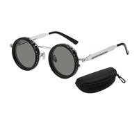 Xisulay Adjustable Tint Polarized Sunglasses for Men, 1-9 Gear Electrochromic Round Shades with ND Filter UV Protection, Lightweight Retro Eyewear for Driving Beach Travel Black Silvery