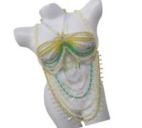 XITEA Trendsetting Layered Acrylic Necklace Fashionable Acrylic Pearls Necklace Handmade Statement Body Chain for Nightlife