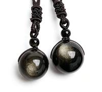 xitoio 2 Pack Rainbow Eye & Golden Obsidian Pendant Necklaces, 18mm + 20mm Natural Round Bead Pendants, Unisex Spiritual Reiki Healing Jewelry for Meditation, Feng Shui & Birthday Gift