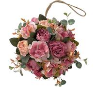 xitoio 20cm Artificial Hydrangea Peony Flower Ball with String Light,Silk Hanging Floral Topiary Ball, Faux Peony Bouquet Decor for Wedding Party Home Office Indoor Outdoor Decoration (Dark Pink)