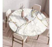xitoio Cream Marble Round Tablecloth - Elastic Edged Fitted Protector, Wipeable & Washable for Dining Room Kitchen Picnic Party (Marble, 120CM)