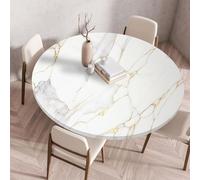 xitoio Cream Marble Round Tablecloth - Elastic Edged Fitted Protector, Wipeable & Washable for Dining Room Kitchen Picnic Party (White, 100CM)