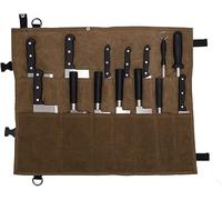 XITVVyg 1PCS Chef Knife Roll Bag Case Khaki,14 Slots Knife Storage Roll Bag,Heavy Duty Waterproof Waxed Canvas Knife Bag for Camping,Hiking,Cooking,Kitchen Knife Roll Bag(Knives Not Included)