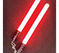 XIUCAI 2 in 1 Lightsaber, Dueling Light Sabers, Light Up Twin Swords Toys, Metal Handle, PC Blade, No Sound, with Chain, Cosplay Gift for Kids and Adults,Black Hilt Red Light
