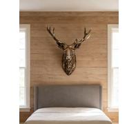 XIUCAI Deer Head Wall Decor, Large 3D Resin Sculpture with Antlers, Grand Wall Art Statement for Spacious Living Room, Bedroom & Office,Retro Silver