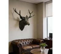 XIUCAI Extra Large 3D Resin Animal Deer Head Wall Sculpture Decor - Bronze Antler Art for Living Room and Office, Farmhouse Rustic to Gallery Style,Bronze