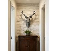 XIUCAI Extra Large Gray 3D Resin Deer Head Wall Sculpture Decor, 29.5Inch Scale Modern Faux Antlers Art, for Spacious Living Room, Grand Foyer, Office Lobby,Gray