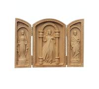 XIUCAI Handcrafted Wooden Portable Altar, Jesus, Virgin Mary & Joseph Figurines, 4" Christian Catholic Mini Triptych, Religious Gift & Home Decor,A
