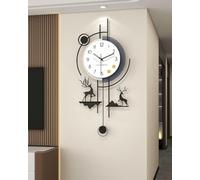 XIUCAI Modern Metal Large Wall Clock for Living Room, with Pendulum, Silent Non-Ticking Quartz Movement, Large Decor Design for Home Office and Bedroom,White,Small