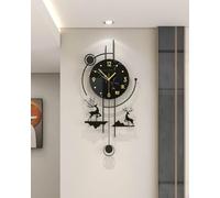 XIUCAI Modern Minimalist Pendulum Wall Clock, Large Black Metal Frame, Silent Non-Ticking Quartz Movement, Deer Decor for Living Room, Office Home Decor,Medium