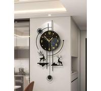 XIUCAI Modern Minimalist Pendulum Wall Clock, Large Black Metal Frame, Silent Non-Ticking Quartz Movement, Deer Decor for Living Room, Office Home Decor,Small