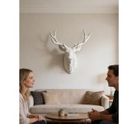 XIUCAI Resin Deer Head Sculpture Wall Decor, Large White 3D Art Wall-Mounted Model, Bring Elegance & Good Fortune to Your Living Room or Office,White