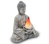 XIUCAI Solar Buddha Statue with LED Candles, Resin Meditation Decor for Home Office Desk, Zen Garden Altar Sculpture,Light Gray