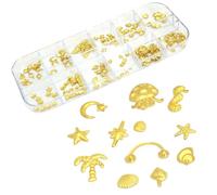 Xiufortion 120 Pcs Super Mini Metal Gold Ocean Charms Set,Art Decorations Extremely Size 0.25cm / 0.1" ~ 0.95cm / 0.37",for DIY Nail Art & Crafts(12 Style Mixed)