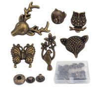 Xiufortion Leather Metal Snap Fasteners Kit 5 Sets Antique Decorative Button Forest Animal Style,for DIY Sewing Craft Clothing Accessories (Bronze)