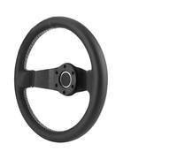 Xiuganpo 13in Racing Steering Wheel with Black Leather Grip, Lightweight Aluminum Frame, Ideal for Car Modified Accessory, Universal Fit