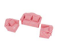 Xiuganpo 3Pcs Dollhouse Miniature Sofa Set with Pine Cloth Striped Couch 1:12 Scale Furniture Light Color Strip for Doll House Living Room Decoration Photo Prop (Red)