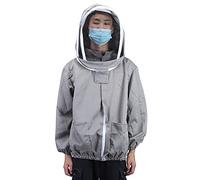 Xiuganpo Beekeeping Suit Jacket Double Zipper Hat Veil Foldable Polyester Cotton Beekeeper Protective Gear Accessory for Apiary Work (Grey)