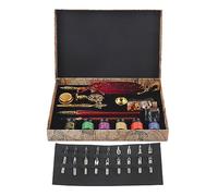 Xiuganpo British Style Wax Quill Pen Set Delicate Stamp Dipped in Water for Collectors, for Elders Material: Feather, Composite Wood (1 Pen + 6 Ink and Letter Opener) (SP271906R gold wine red