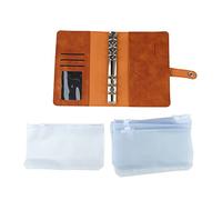 Xiuganpo Budget A6 Multiple Pockets Stainless Steel Rings PU Leather Cover Portfolio for Office School Business, Durable Material Money Notebooks with Pockets (Brown)