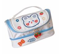 Xiuganpo Double Layer Pen Pouch with Portable Handle, Large Capacity PU | Pencil Case Organizer with Durable Handle, for Students, Office, Travel