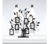 Xiuganpo Family Tree Frame with Intricately Carved Branches, Free-Standing Picture Frames for Home Decor, Durable Metal Material (S With 6 photo frames of 6.4 * 4.6cm)