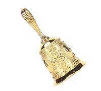 Xiuganpo Golden Embossed Hand Ring Bell for Restaurant Service Home Decoration Vintage Floral Style Alarm Bell, Tea for Wedding Events, Zine Alloy 2.2 X X 4.6in