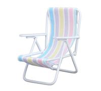 Xiuganpo Lifelike Miniature Beach Chair Decorative Lightweight Metal Frame Folding Dollhouse Sunbath Chair for Adult Child Baby, Metal Frame (Colorful Stripe Type)