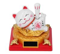 Xiuganpo Lying Waving Fortune Cat Statue Decorations, Solar Powered Wealth Welcoming Lucky Chinese Cat for Decorating, Feng Shui Good Luck Cat Figurine Ornament for Home Car Office Decor