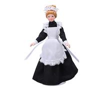 Xiuganpo Mini Ceramic Doll Model, Black Movable Lifelike DIY Decorative 1:12 Dollhouse Victorian Parlour Maid Doll High Simulation for Dollhouse Accessories