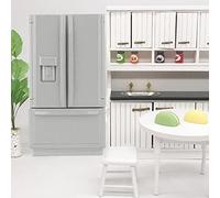 Xiuganpo Mini Wooden Refrigerator Model Eco-friendly Simulation Doll Furniture Decor for Dollhouse Kids Bedroom (Grey)