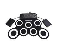 Xiuganpo Portable Electronic Drum Set with Speaker, 7 Pad Silicone Practice Drum Kit with Drumsticks Foot Pedal Rechargeable for Beginners (Black and White version)