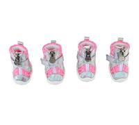 Xiuganpo Puppy Booties Summer Stylish Breathable Mesh Protector for Hot Pavement, 4pcs Dog Shoes for Dogs, Puppy, PU Rubber, 1.8x1.3in (Pink)