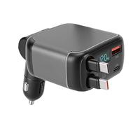 Xiuganpo Retractable Car Charger, 4 in 1 137W Fast Charging QC 36W PD 65W USB C Car Adapter LED Display for Phones, Tablets, Laptops, Ambient Lighting, Supports DC Voltage Support