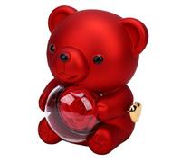 Xiuganpo Rotating Rose Ring Box, Rotating Bear Design Dual Function Soap Flower Jewelry Box, Bear Gift with Faux Soap Rose for Proposal Anniversary Wedding Mother's Day Romantic Gifts