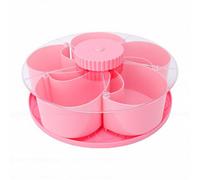Xiuganpo Rotating Snack Container, 5 Compartments Non Slip Base Divided Serving Tray, Snack Tray with Lid for Kitchen Travel Picnic (Pink)