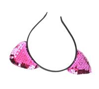 Xiuganpo Sequin Cat Ears Headband Shiny Hair Hoops for Women's Kitty Accessories for Party and Daily Life Iron Material (Rose Red)