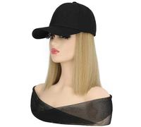 Xiuganpo Short Straight Hair Wig Cap Chic Baseball Cap Women's High Temperature Silk Wig for Trendy Look for All Head Sizes, Heat-resistant Synthetic Fiber 26cm Black (Blonde)