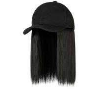 Xiuganpo Short Straight Hair Wig Cap Chic Baseball Cap Women's High Temperature Silk Wig for Trendy Look for All Head Sizes, Heat-resistant Synthetic Fiber 26cm Black (Black)