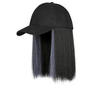 Xiuganpo Short Straight Hair Wig Cap Chic Baseball Cap Women's High Temperature Silk Wig for Trendy Look for All Head Sizes, Heat-resistant Synthetic Fiber 26cm Black (Black with Blue)