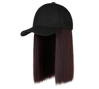 Xiuganpo Short Straight Hair Wig Cap Chic Baseball Cap Women's High Temperature Silk Wig for Trendy Look for All Head Sizes, Heat-resistant Synthetic Fiber 26cm Black (Dark Brown)