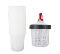 Xiuganpo Spray Gun Cup Liners and Lid System, Disposable 20oz 600ml Paint Cups with 50 Lids and 1 Hard Cup,10 Plugs and 2 Adapters, Paint Stirrer for HVLP LVLP Automotive Spray Guns