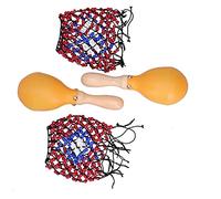 Xiuganpo Tambourine Sand Hammer, Maple Wood Vibrant Sound Sand Hammer Shakers, Hand Percussion Instrument with Red Blue Bead Net Set of Two, for Party Concert Kids Rhythm Development