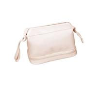 Xiuganpo Women's Stylish Double-Layer Makeup Bag Large Capacity with Inner Pocket for Travel PU Leather Cosmetic Organizer for Weekend Getaway White (Beige)