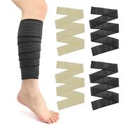 XiuGlimpse 4 Pieces Elastic Calf Compression Bandage,Lymphedema Wraps for Legs,Compression Wraps for Legs Edema Men and Women, Compression Wraps for Legs,Bandage for Knee (skin2+black2)