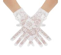 XiuGlimpse Women's Lace Gloves with Double Bowfor Wedding, Cosplay, Tea Party, Halloween Costume,Masquerade Ball, White, 1PCS