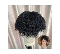 xiuling4568 Mens Toupee Indian Remy Hair Curl Toupee for Men Breathable Mono Base with PU Around Hair System Units Black Water Wave Human Hair Male Hair Prosthesis Toupee Hair for Men(Jet Black,8x10)