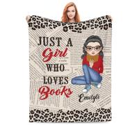 Xiung Personalized Reading Blanket Custom Just a Girl Who Loves Books Reading Blanket Book Lover Gift for Women Reading Lover Book Blanket Book Worm Gifts for Women Librarian Gifts (04)