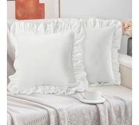 Xiureim 18x18 Pillow Cover, 2 Pack Ruffled Euro Sham Covers, Farmhouse White Square Throw Pillowcases, Home Decor Cushion Cases for Couch Sofa Bed Living Room Chair