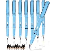 XIUSHE 8PCS Infinity Forever Pencils for Writing-0.7mm Infinite Everlasting Metal Inkless Pencils Set,Technology Magic Writing Pencil For School Office Professional Use (Blue,8)